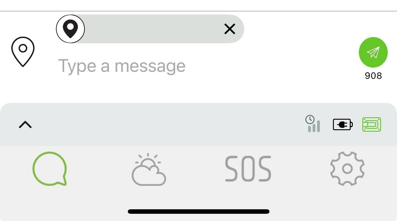 ZOLEO App message screen showing the location pin icon next to the message field.