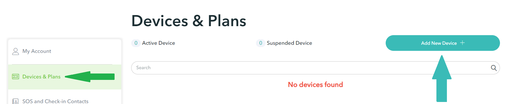 Screenshot der MyZOLEO Devices and Plans-Seite mit dem Add New Device-Button.