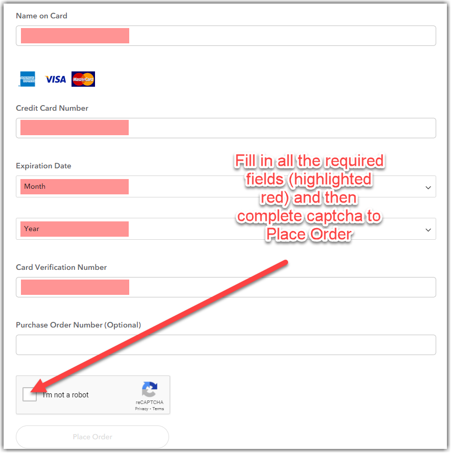 Screenshot des Kreditkarteneingabeformulars und des CAPTCHAs während des Zahlungsvorgangs.