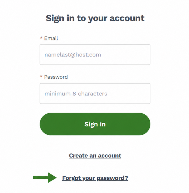 Page de connexion MyZOLEO avec une flèche vers le lien Mot de passe oublié ?