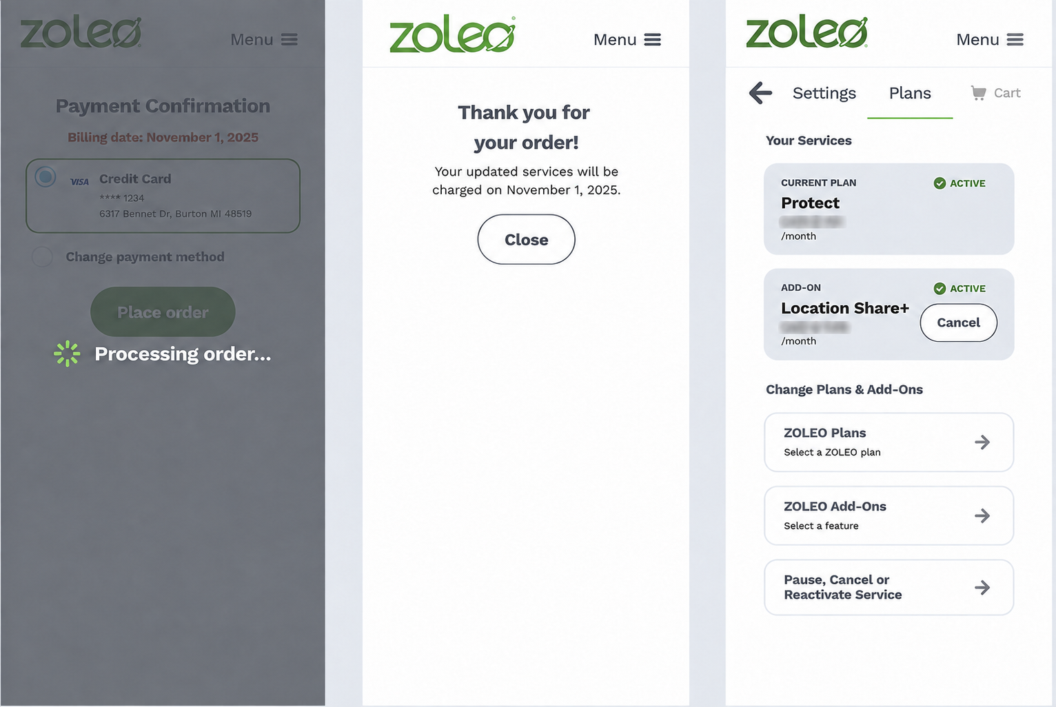 Location Share+ in MyZOLEO auf einem Mobilgerät bestellen