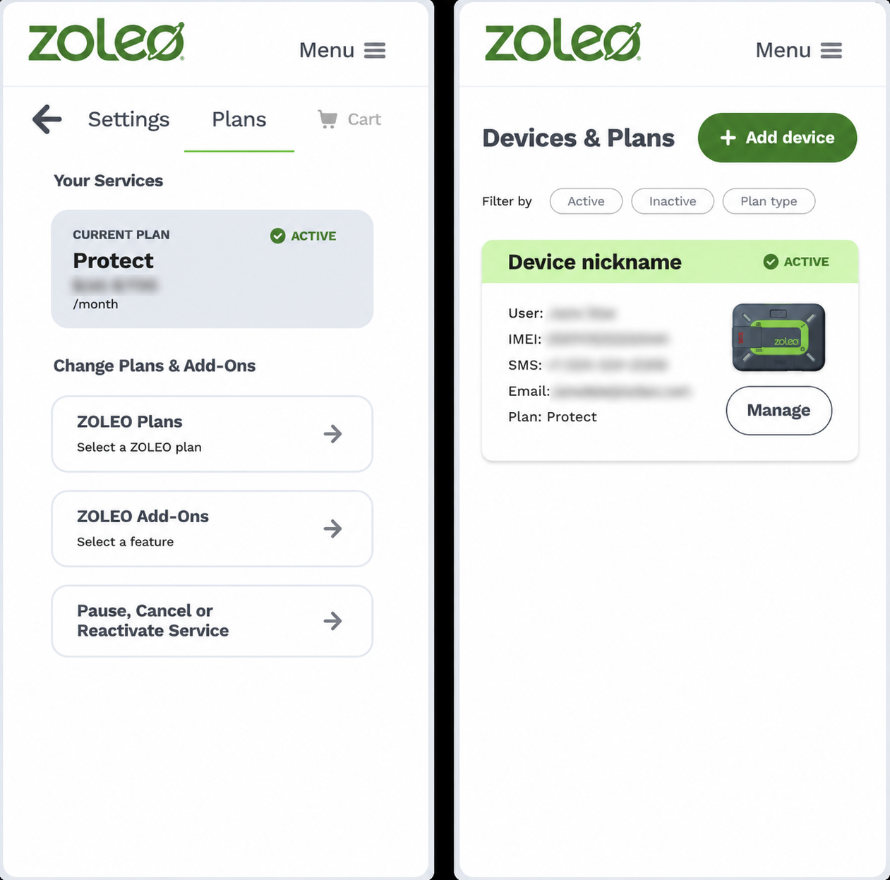 Forfait et appareil ZOLEO actifs après la reprise du service