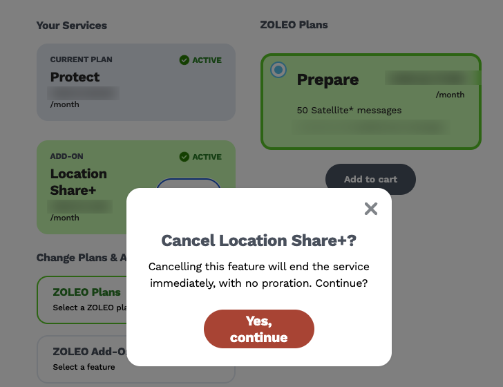 Bestätigung zum Entfernen von Location Share+