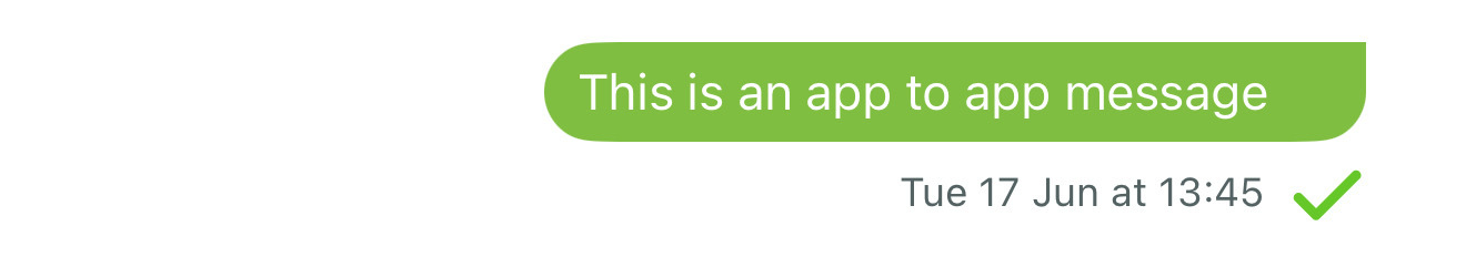 Bulle verte indiquant un message d’application à application dans ZOLEO